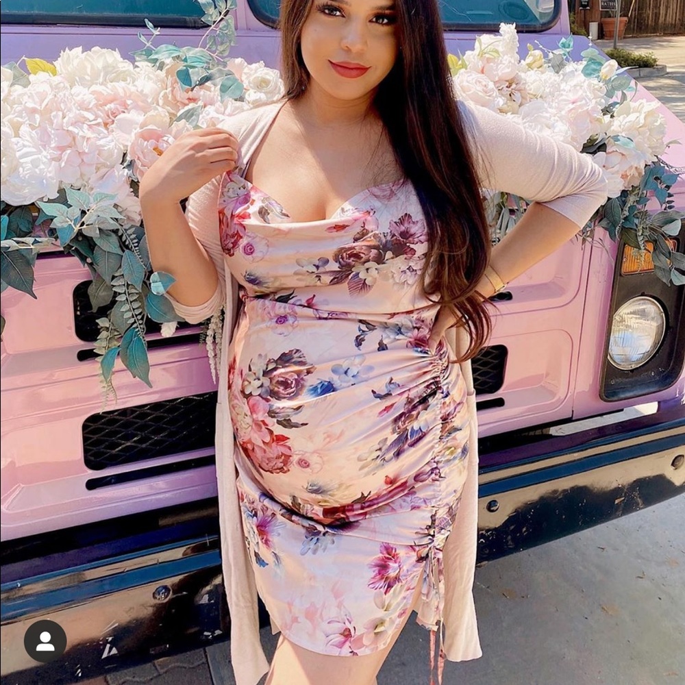 Pink floral satin like slip dress